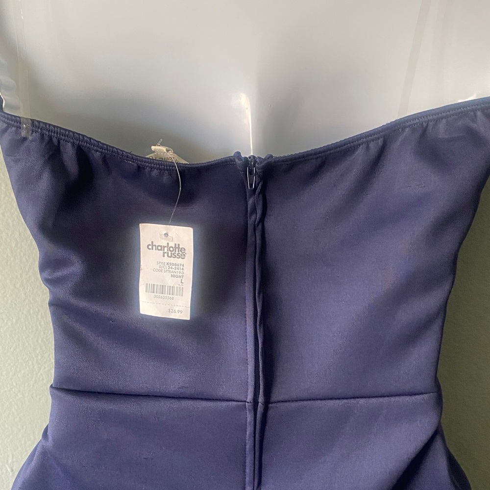 NWT Charlotte Russe Strapless Navy Tie-Waist Cocktail Dress - Picture 9 of 11